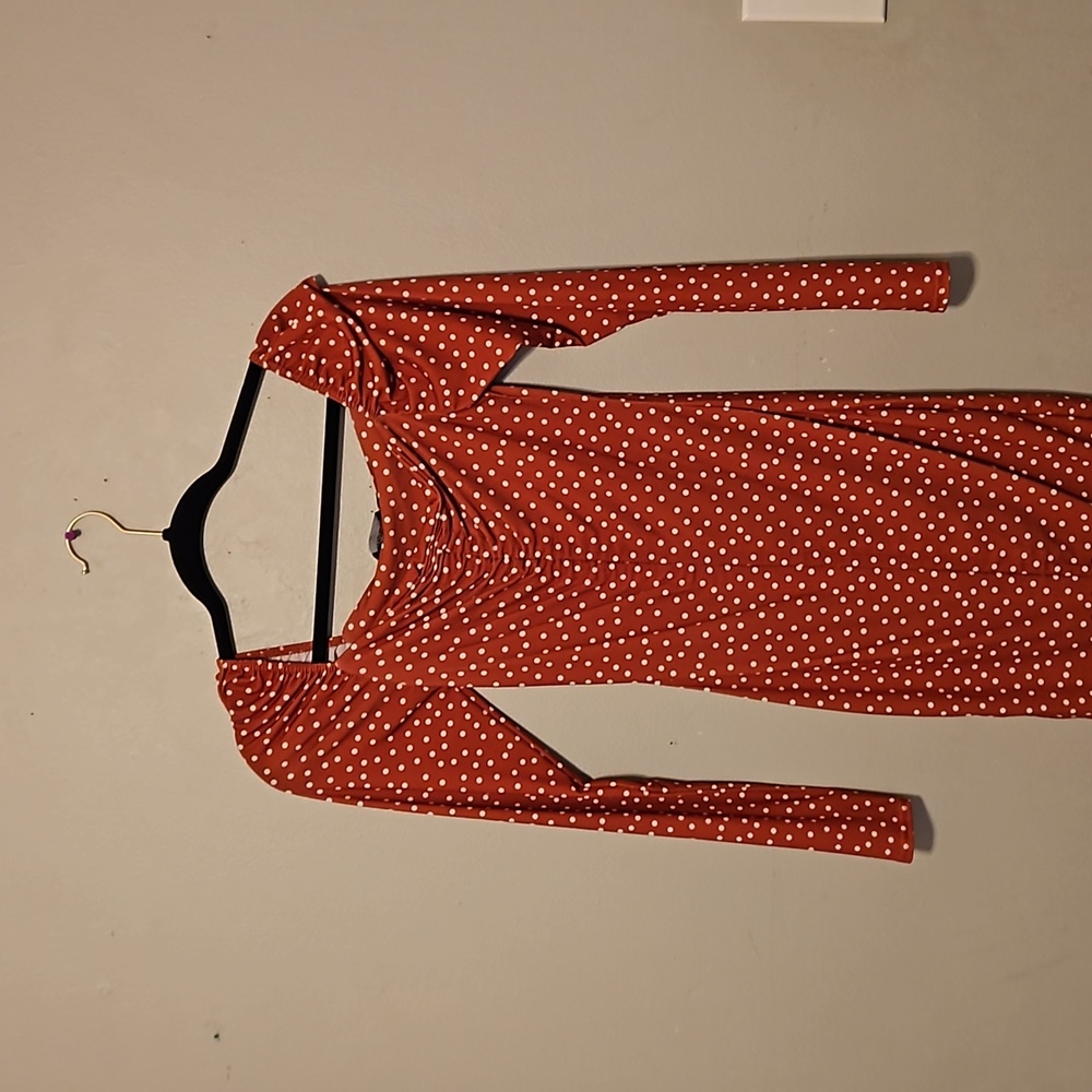 Very sexy and cute polka dot burnt orange dress ruche